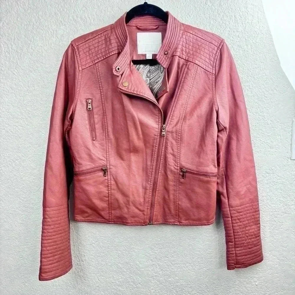 Anthropologie Vegan Leather Moto Jacket Rust Brown Women’s Size S Fall Style